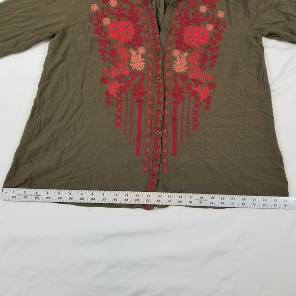 Andrea by Unit Embroidered Shirt Olive Green Shirt Soft Lightweight Size M - Picture 8 of 10